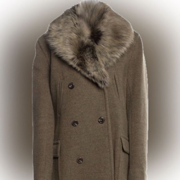 Ralph Lauren Olive Drab Wool Felt Double Breasted Shearling Collar Coat - Picture 8 of 14